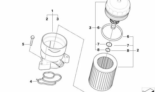 Oil filter with plastic cap for BMW E81, E87, E90, E91, E92 (OEM 11427530668). Original BMW