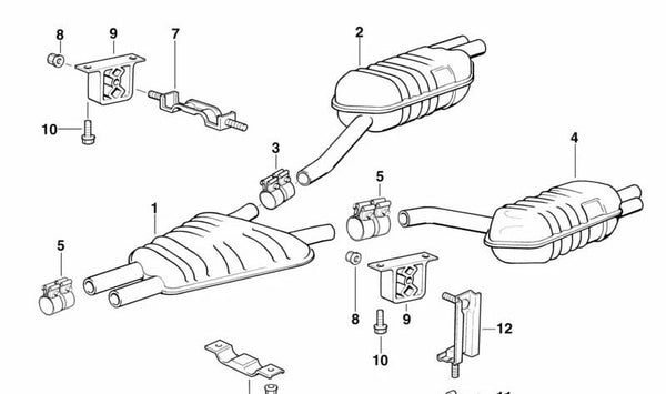 Silenciador trasero izquierdo para BMW E31 (OEM 18101742343). Original BMW