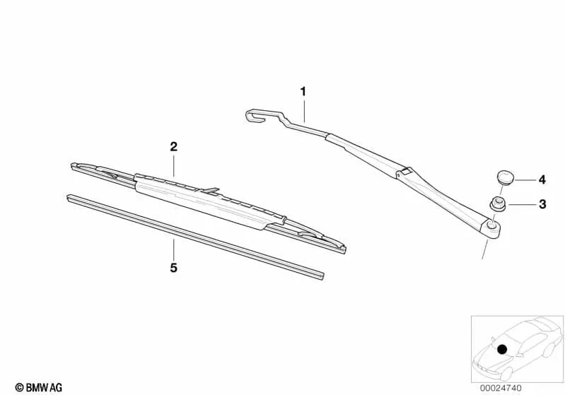 Left windscreen wiper arm for BMW E46, F30, F80 (OEM 61618389549). Original BMW