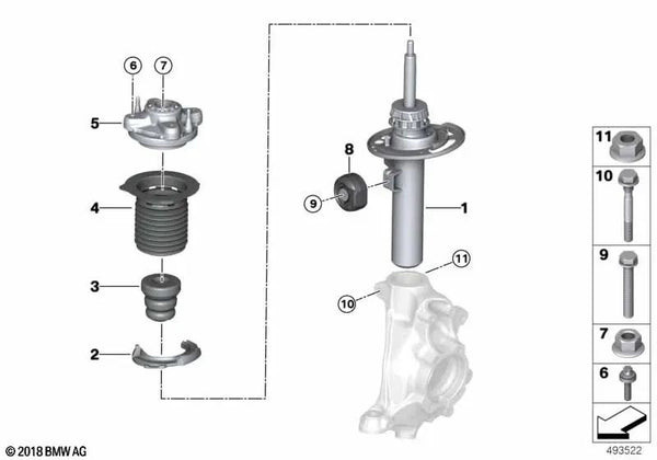 Amortiguador delantero derecho para BMW Serie 3 G20, G20N (OEM 31316879310). Original BMW