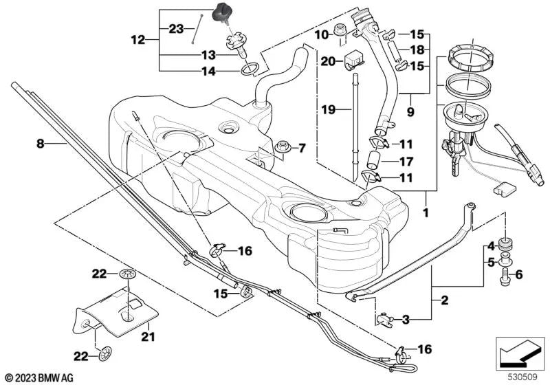 Tubo de llenado de plástico para BMW E46 (OEM 16116757662). Original BMW