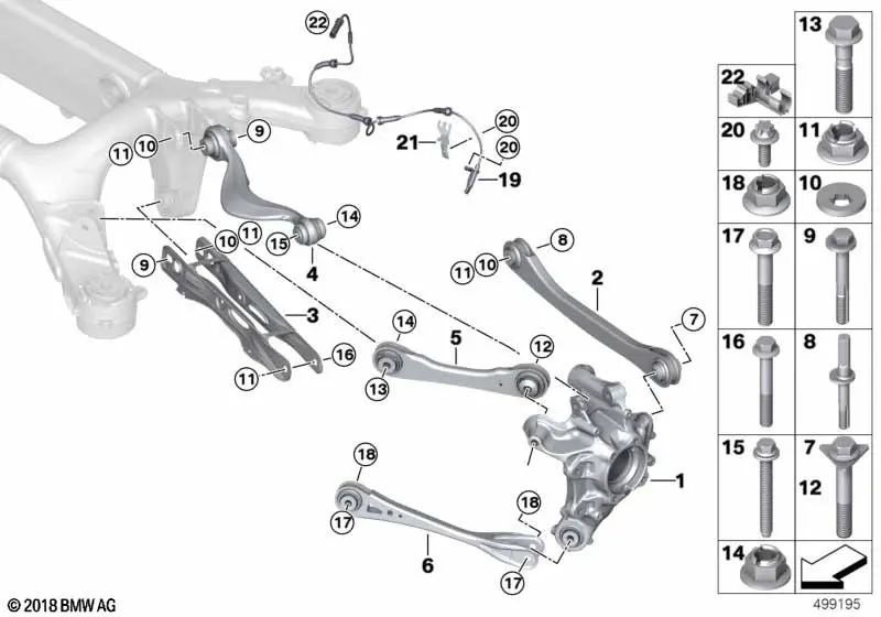 Radträger hinten rechts für BMW X3 F97, F97N (OEM 33308091546). Original BMW