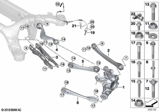 Rear right wheel carrier for BMW X3 F97, F97N (OEM 33308091546). Original BMW