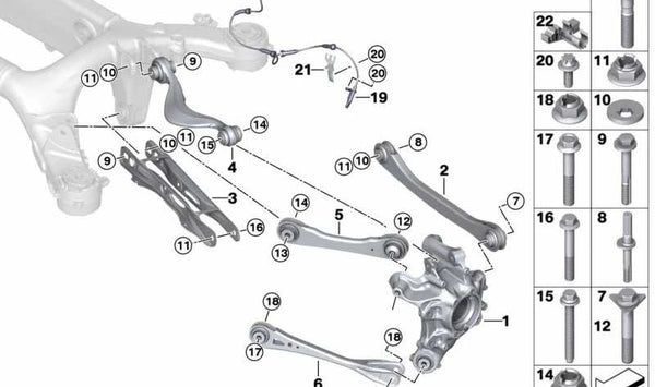 Portador de rueda trasero derecho para BMW F98, F98N (OEM 33308091552). Original BMW