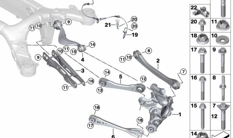 Brazo oscilante con soporte de goma OEM 33326795812 para BMW F25, F97, F26, F98. Original BMW.