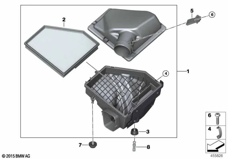 Silenciador de ruido de admisión para BMW F20N, F21N, F22, F23, F30N, F31N, F34N, F32, F33, F36 (OEM 13718601678). Original BMW.