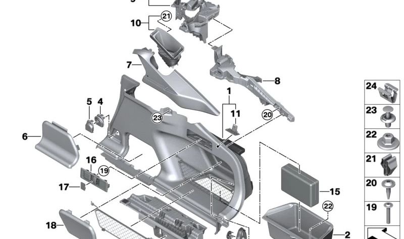 Revestimiento Baranda Maletero Derecho para BMW G26 (OEM 51478099734). Original BMW