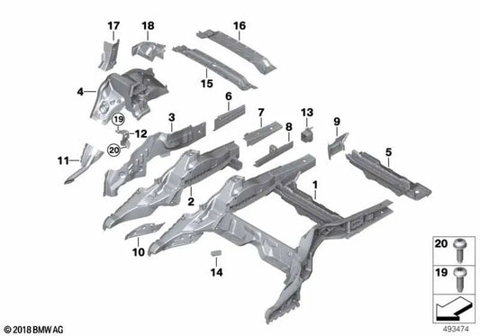 Larguero trasero derecho para BMW F91, F92, G14, G15 (OEM 41007443884). Original BMW