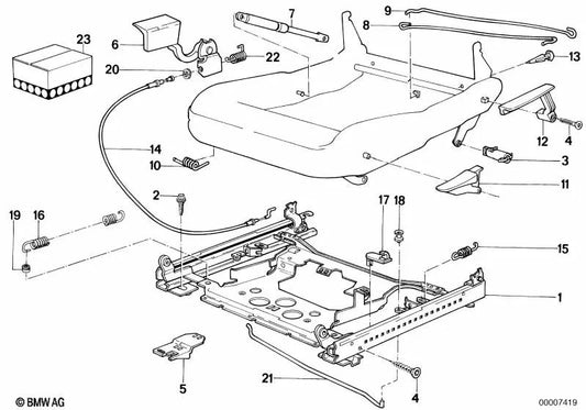 Varilla de conexión del asiento izquierda para BMW E34, E32 (OEM 52101964983). Original BMW.