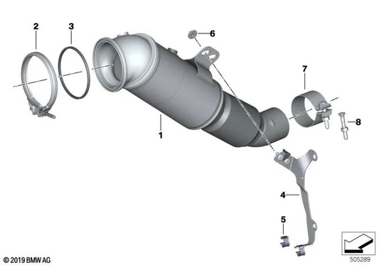 Soporte catalizador cercano al motor para BMW G42, G20, G21, G22, G23, G26, G30, G31, G32, G11N, G12N, G14, G15, G16, G01, G02, G05, G06, G07, G29 (OEM 18328664540). Original BMW