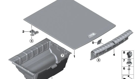 Tapa embellecedora del borde de carga derecha para BMW G26 (OEM 51475A11EB2). Original BMW.