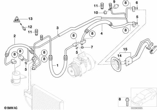 Tubo de presión del condensador-seco para BMW E52 (OEM 64538377252). Original BMW.