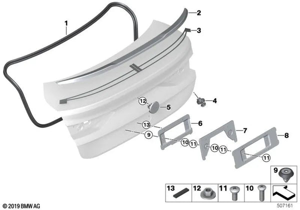 Cinta adhesiva para spoiler trasero para BMW Serie 2 F44 (OEM 51628077437). Original BMW.