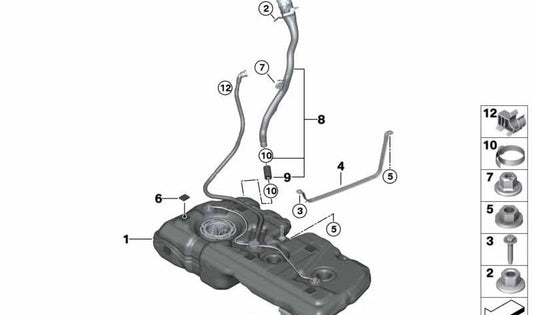 Kunststoff-Kraftstofftank für BMW F45, F46, F48, F39 und MINI F60 (OEM 16117453427). Original BMW