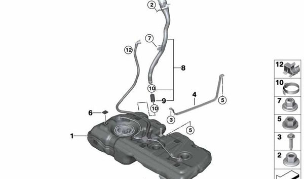 Depósito de combustible de plástico para BMW F45, F46, F48, F39 y MINI F60 (OEM 16117453427). Original BMW