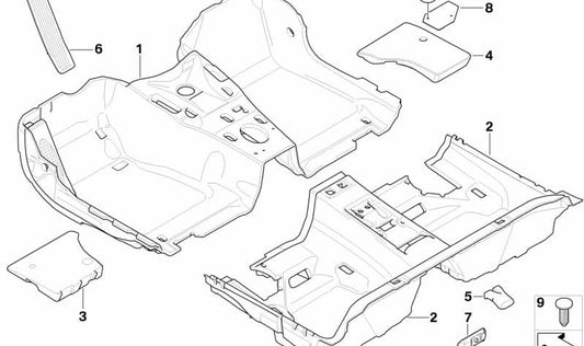 Revestimiento del suelo trasero para BMW E81, E82 (OEM 51477265668). Original BMW