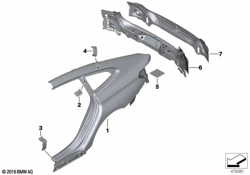 Left D-pillar reinforcement plate for BMW 6 Series G32, G32N (OEM 41007437611). Original BMW.