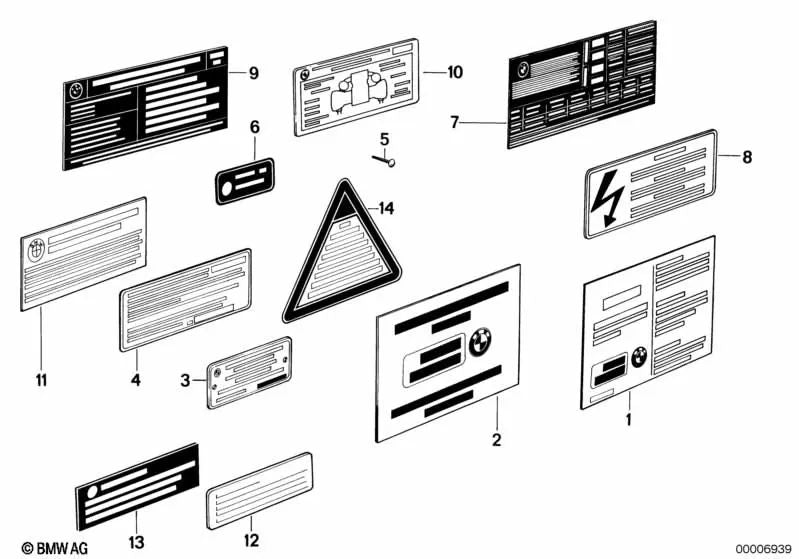 Placa de advertencia ECE Certificado para varios modelos/series de BMW (OEM 71212314275). Original BMW.