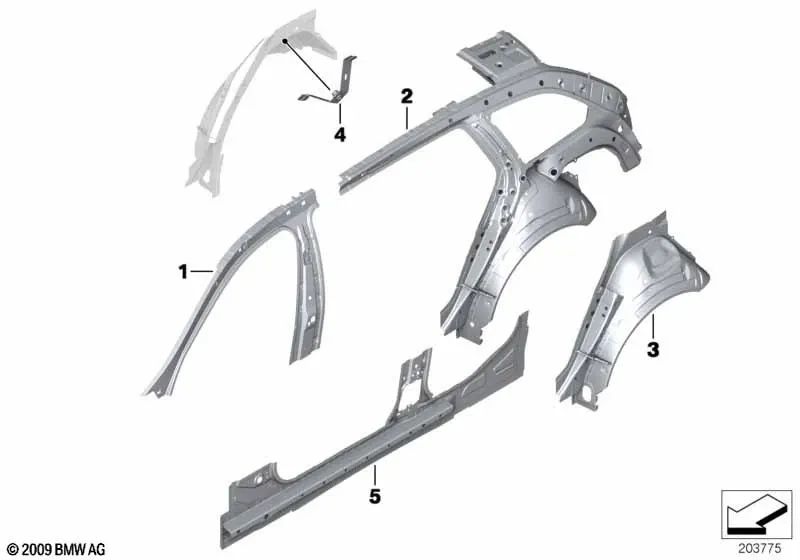 Rear right inner side frame for BMW F11, F11N (OEM 41217361408). Original BMW