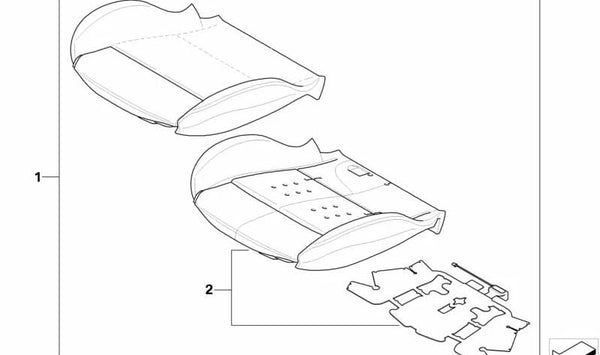 Parte acolchada de asiento deportivo derecho para BMW Z4 E85, E86 (OEM 52107244134). Original BMW