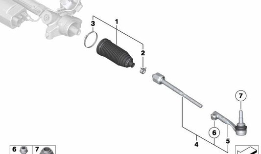 Kit de reparación para fuelle de dirección OEM 32106876979 para BMW F90, G30, G31, G38, G32, G11, G12, F91, F92, F93, G14, G15, G16. Original BMW