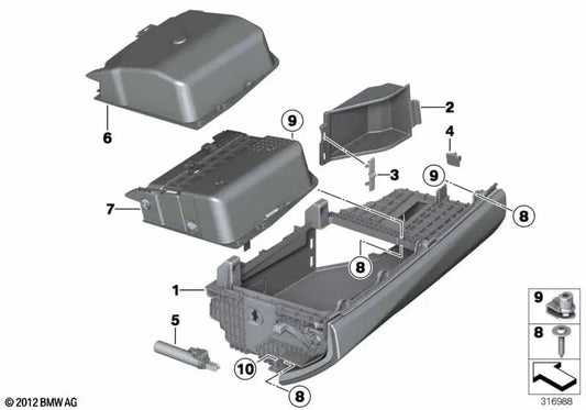 Glove box for BMW F10, F11, F18 (OEM 51169205980). Genuine BMW