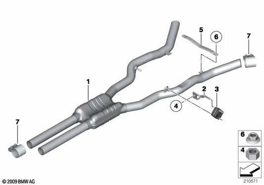 Central silencer for BMW 5 Series F07, F07N (OEM 18307646959). Genuine BMW