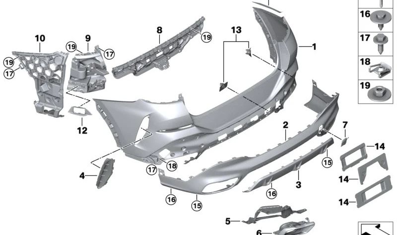 Embellecedor izquierdo de salida de escape OEM 51125A5C8F1 para BMW G05 (X5), G06 (X6), G07 (X7). Original BMW.