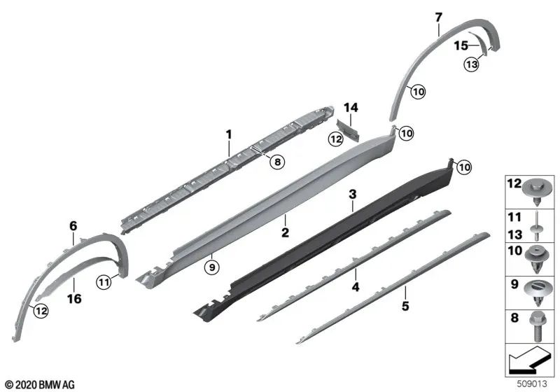 Blende Radlauf Grundiert Vorn Links para BMW F15, F85 (OEM 51777378581). Original BMW