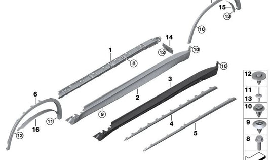 Embelações Embelezas do limiar esquerdo OEM 51777294375 para BMW F15. BMW original.