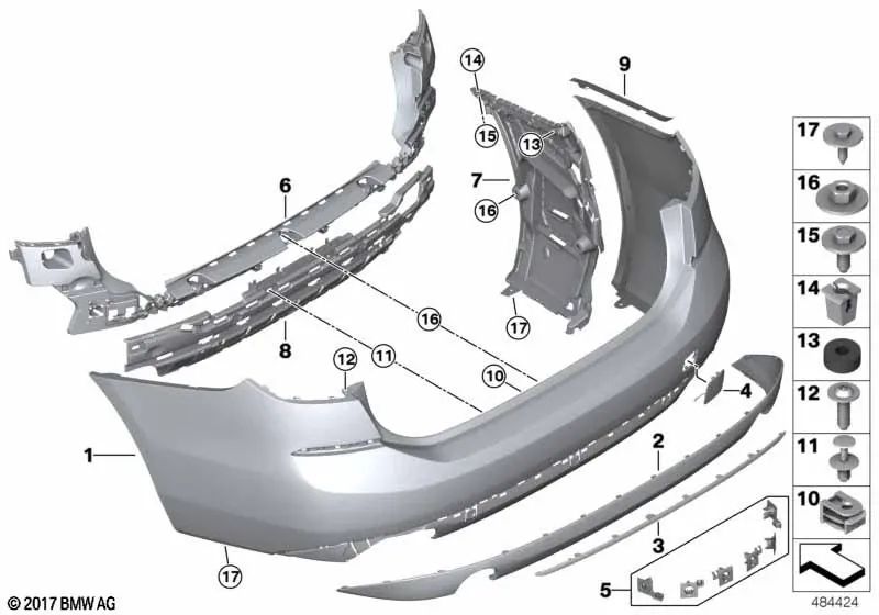 Grundierte Stoßstangenverkleidung hinten für BMW 6er G32 (OEM 51127485845). Original BMW