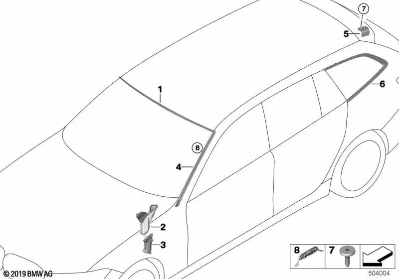 Moldura ventanilla lateral trasera izquierda para BMW Serie 3 G21 (OEM 51337485825). Original BMW.