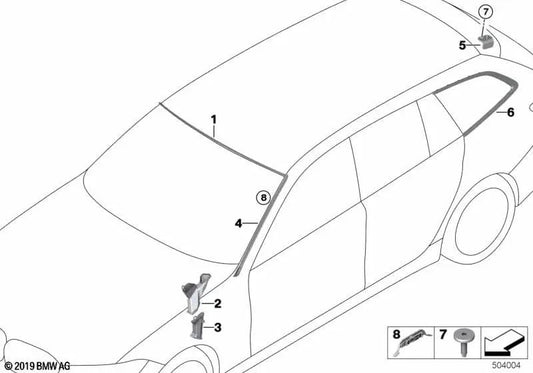 Moldura ventanilla lateral trasera izquierda para BMW Serie 3 G21 (OEM 51337485825). Original BMW.