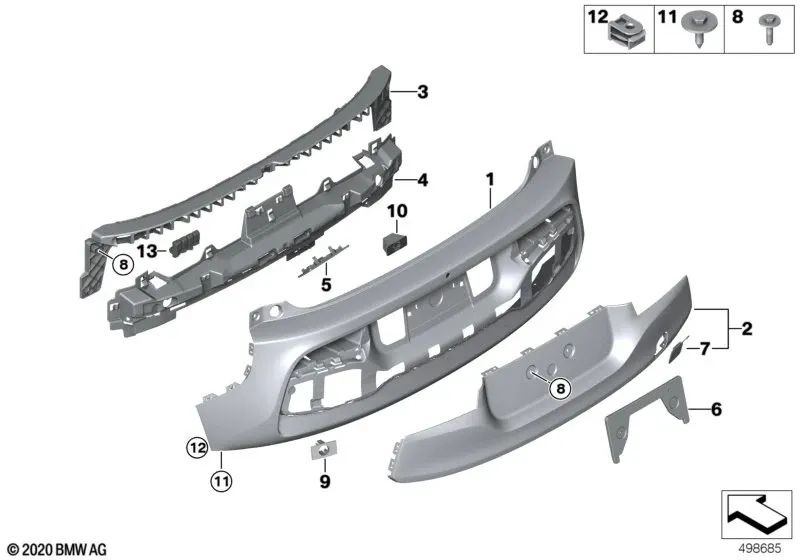 Rejilla paragolpes trasero imprimada para BMW I01 (OEM 51127370664). Original BMW