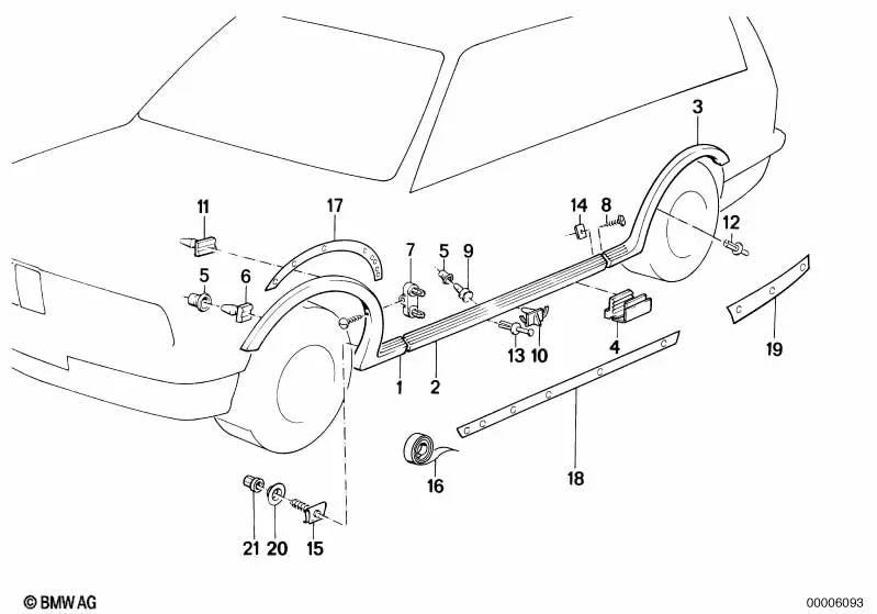 Cubierta frontal derecha para BMW E30 (OEM 51711962078). Original BMW