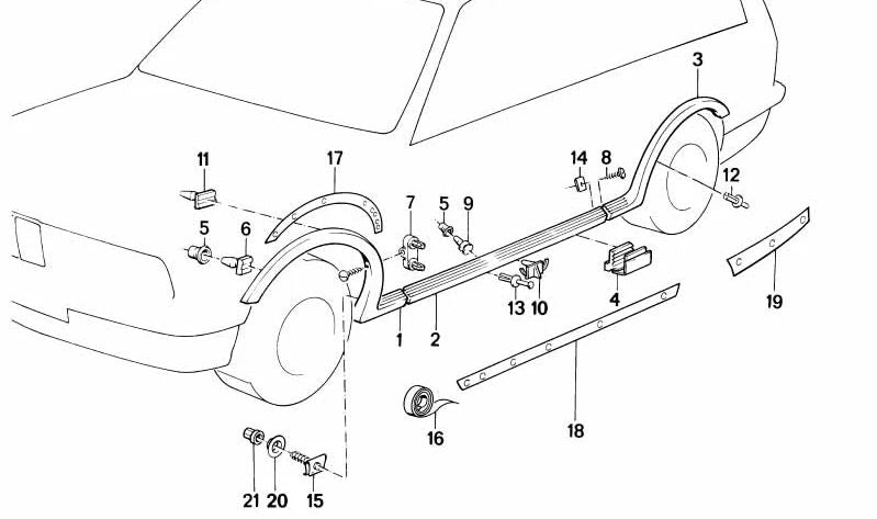 Moldura lateral derecha OEM 51711961756 para BMW E30. Original BMW.