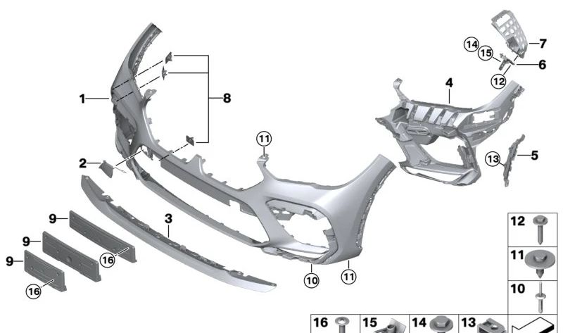 Soporte antiniebla izquierdo para BMW F96 (OEM 51118075351). Original BMW