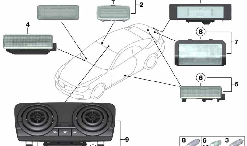 Luz interior ajustable para BMW Serie 5 F07, F10, F11, F18, Serie 6 F06, F06N, Serie 7 F01, F02, F04 (OEM 63319321574). Original BMW.