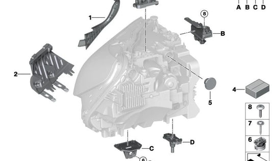 Suporte de farol direito OEM 63115A043B4 para BMW G42, E28, E24, E23. BMW originais.