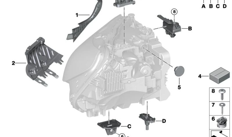 Kit de reparación de faro derecho OEM 63115A043B6 para BMW G42. Original BMW.