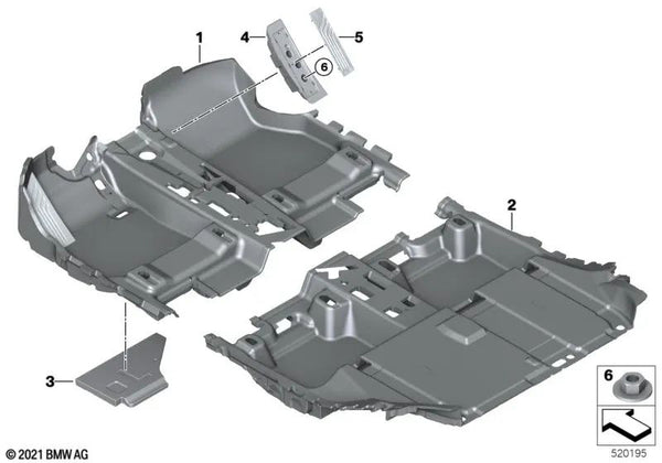 Revestimiento del suelo trasero para BMW Serie 2 U06, X1 U11 (OEM 51477952111). Original BMW.