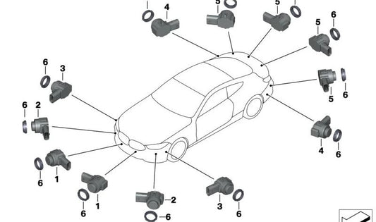 Sensor de aparcamiento PDC ultrasónico OEM 66209826995 para BMW Serie 5 (G30, G31), Serie 6 (G32), Serie 8 (F91, F92, F93, G14, G15, G16), Z4 (G29). Original BMW.