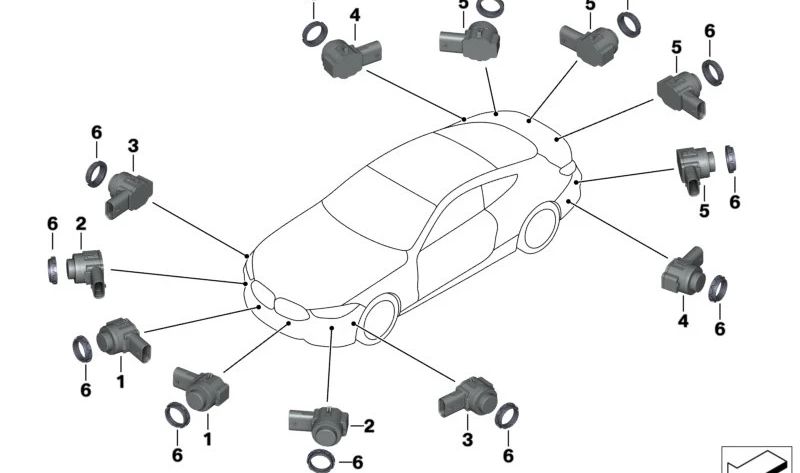 Sensore di parcheggio (PDC) OEM 66209827009 per BMW G20, G21, G28, G80, G81, F91, F92, F93, G14, G15, G16. BMW originale.