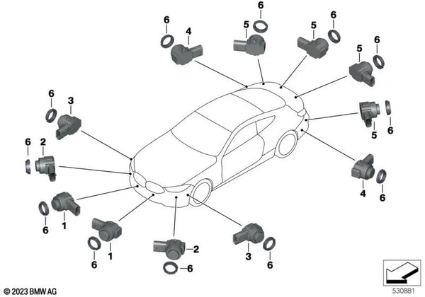 Sensor ultrasónico gris Donington para BMW F91, F92, F93, G14, G15, G16 (OEM 66209827050). Original BMW