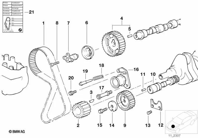 Pegatina Cambio de Correa de Distribución para BMW Serie 3 E21, E30, E36, Serie 5 E12, E28, E34 (OEM 11311739073). Original BMW