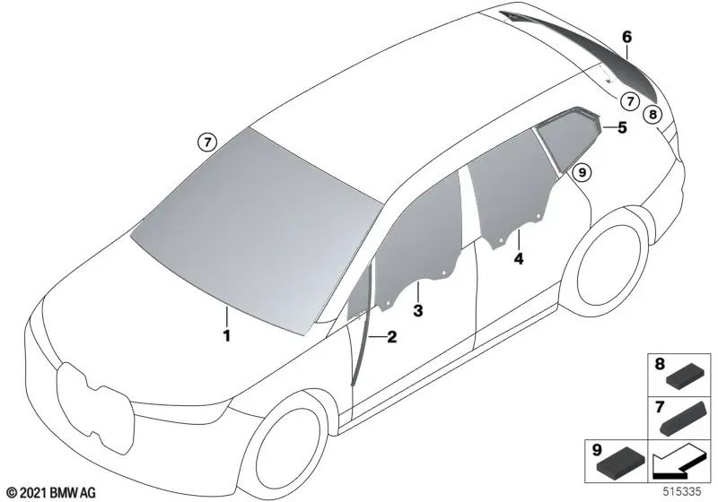 Luna lateral fija izquierda trasera para BMW i I20 (OEM 51339448769). Original BMW