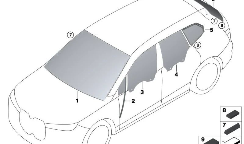 Cristal lateral puerta delantera izquierda para BMW I20 (OEM 51337932195). Original BMW