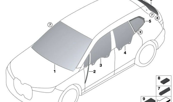 Cristal lateral puerta delantera izquierda para BMW I20 (OEM 51337932195). Original BMW