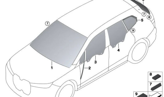 Cristal lateral fijo trasero derecho para BMW i I20 (OEM 51338491954). Original BMW