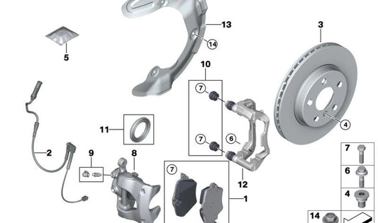 Right brake caliper housing for BMW U06, U11, U10 (OEM 34108837114). Original BMW.